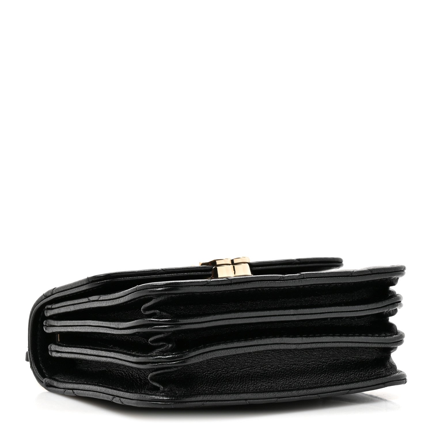 Lambskin Quilted Top Handle Flap Clutch With Chain Black
