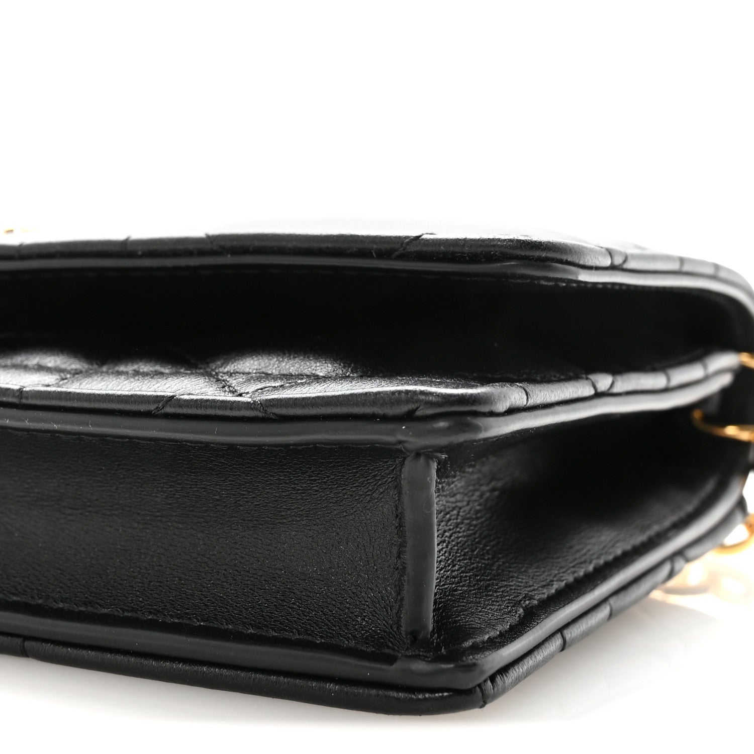 Lambskin Crystal Macrocannage Caro Pouch With Chain Black