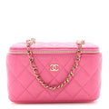 Caviar Quilted Small Vanity Case With Chain Pink