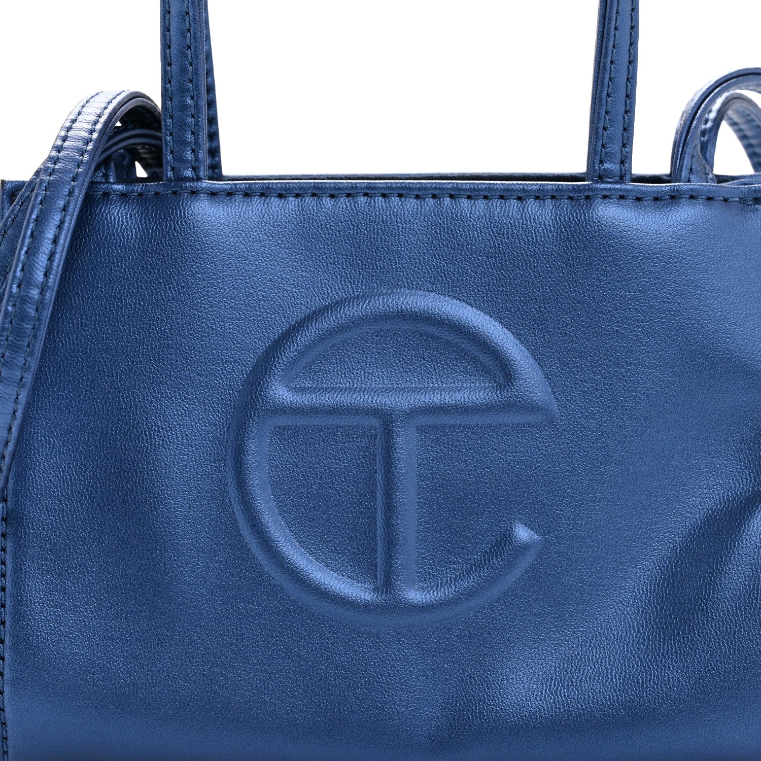 Metallic Vegan Leather Small Shopping Bag Cobalt