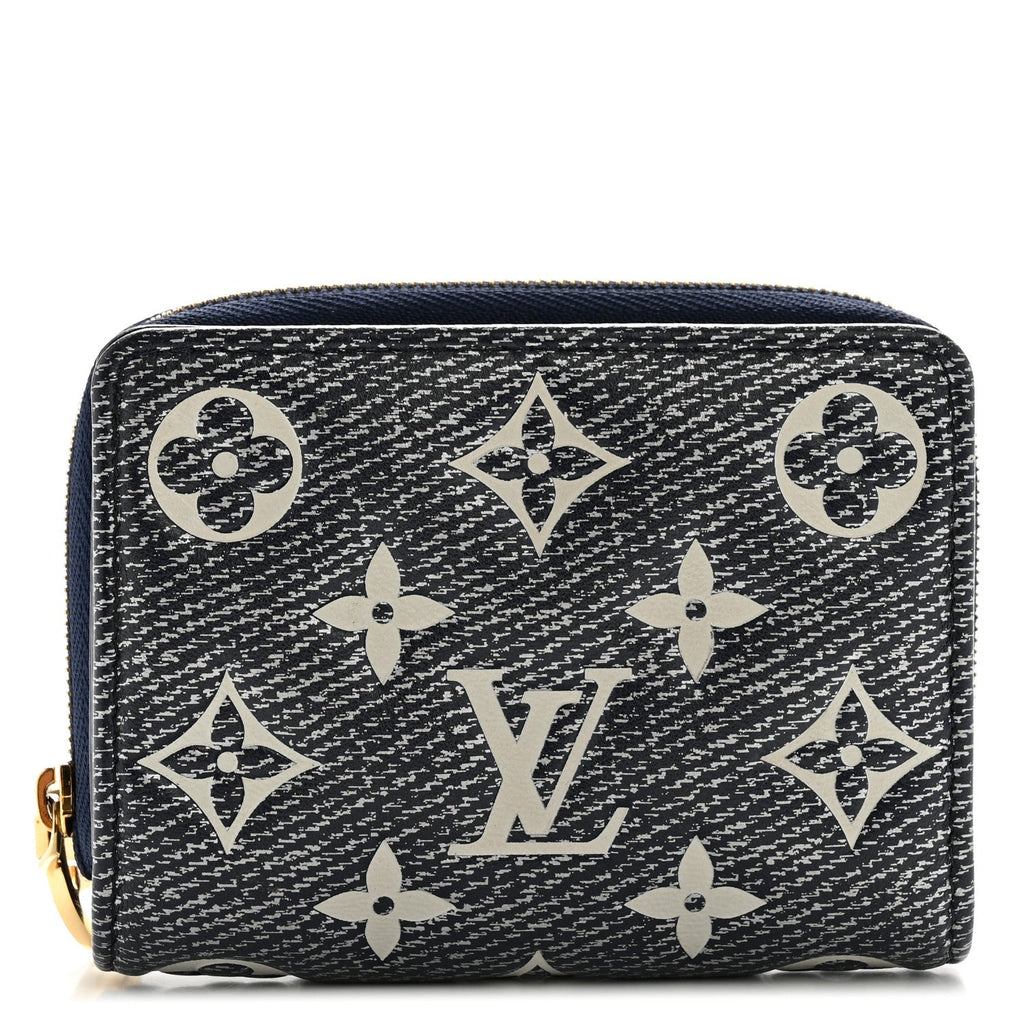 Denim Effect Lambskin Embossed Monogram Lou Coussin Wallet Navy