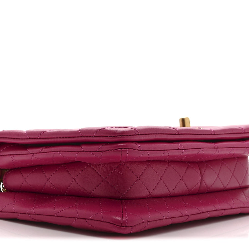 Lambskin Quilted On And On Small Chain Flap Fuchsia