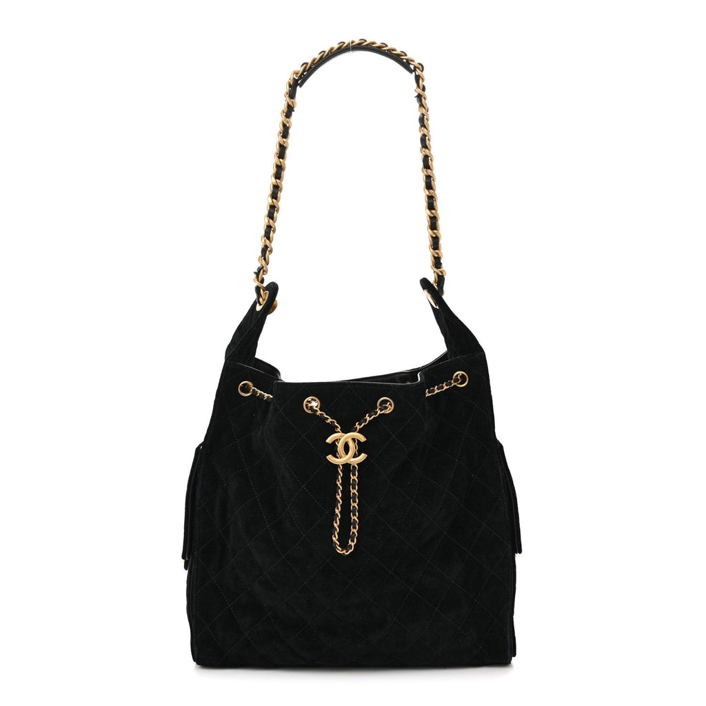 Suede Quilted Medium Chanel 25 Handbag Black