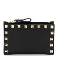 Pebbled Calfskin Rockstud Coin Case  Holder Black