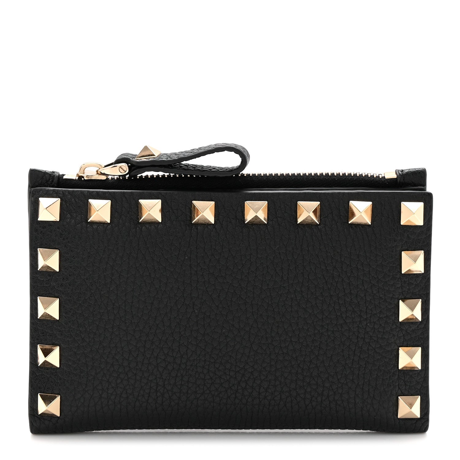 Pebbled Calfskin Rockstud Coin Case  Holder Black