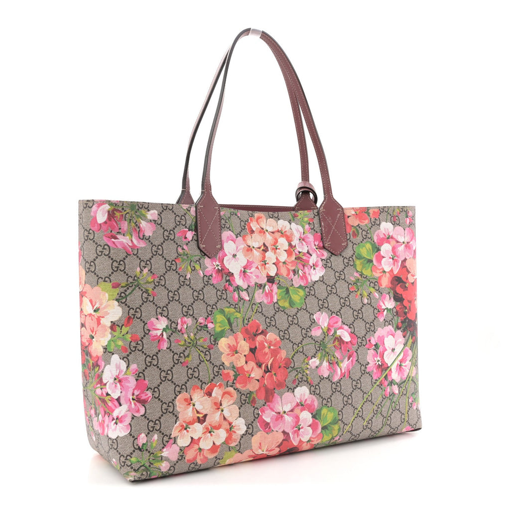 GG Supreme Monogram Blooms Medium Reversible Tote Beige Multicolor Dry Rose