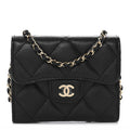 Caviar Quilted Flap  Holder On Chain Black