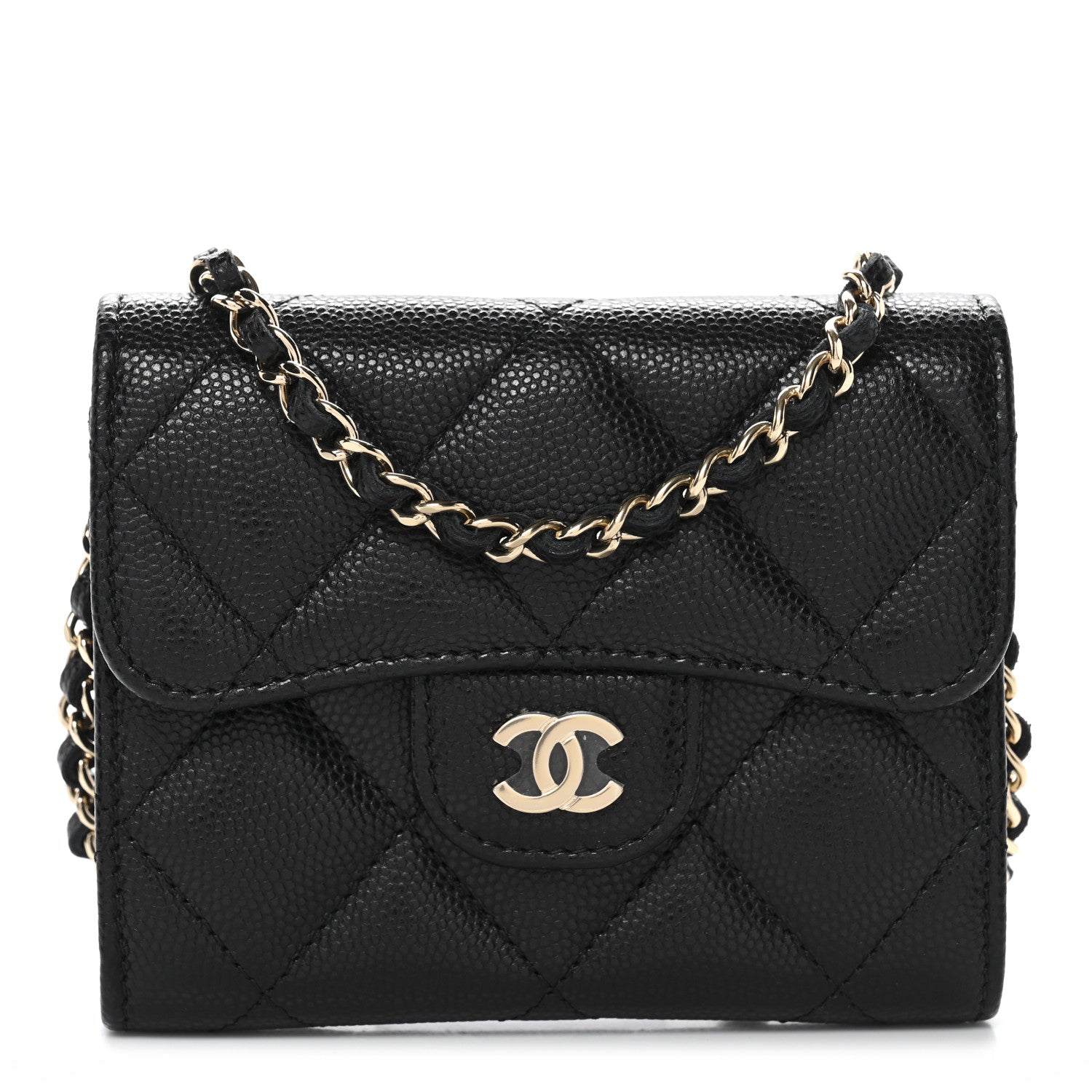 Caviar Quilted Flap  Holder On Chain Black