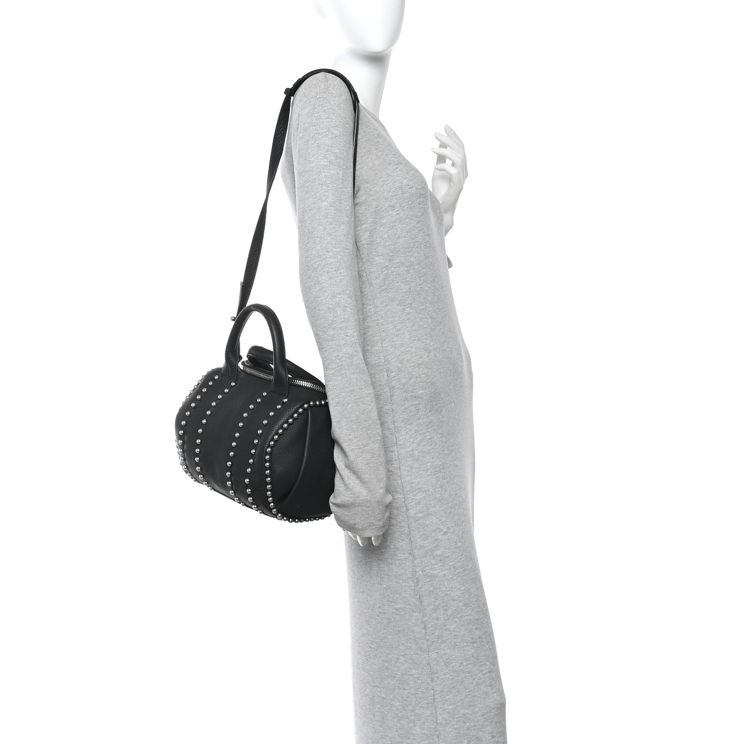 Calfskin Studded Rockie Matte Black Rhodium Hardware
