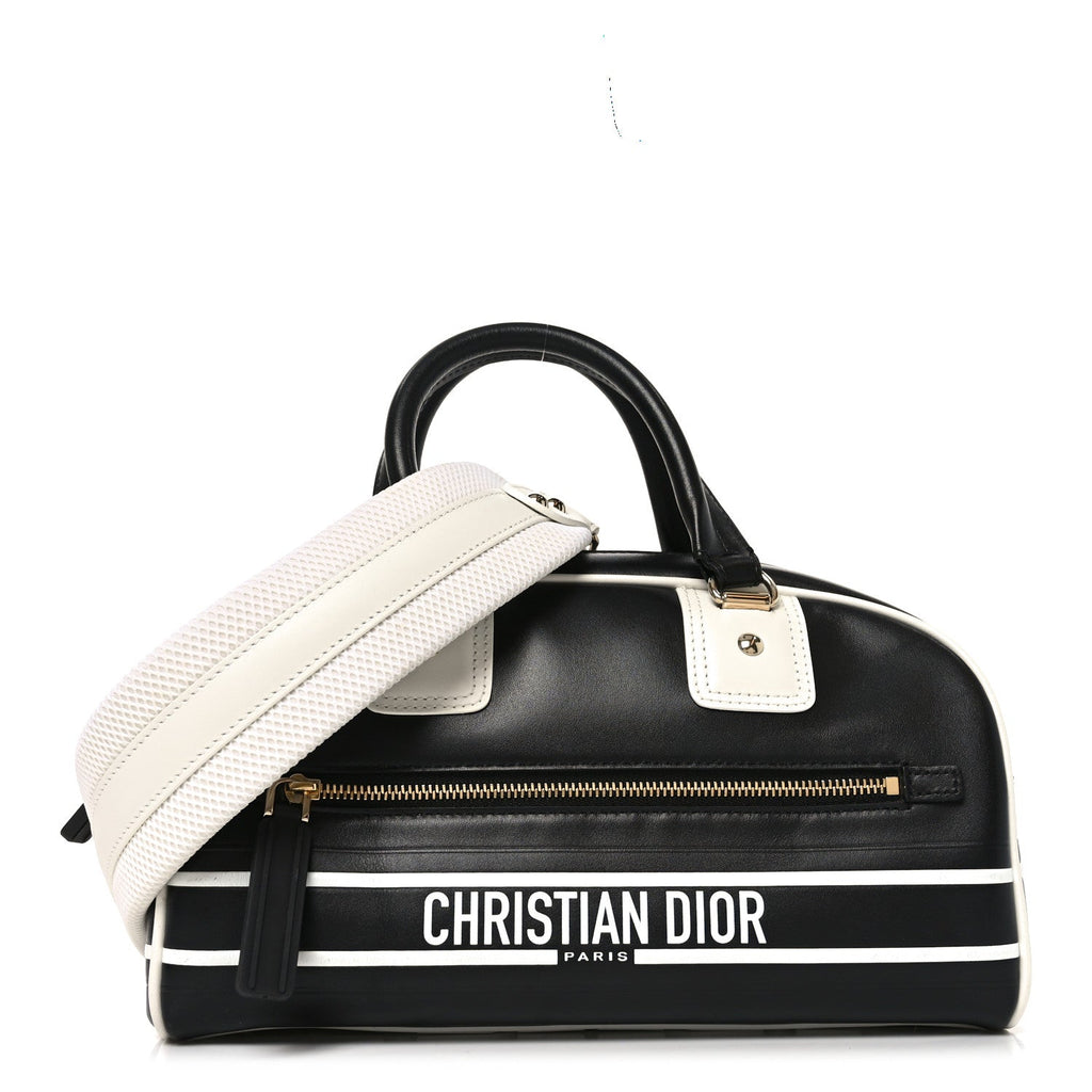 Calfskin Small Dior Vibe Zip Bowling Bag Black White