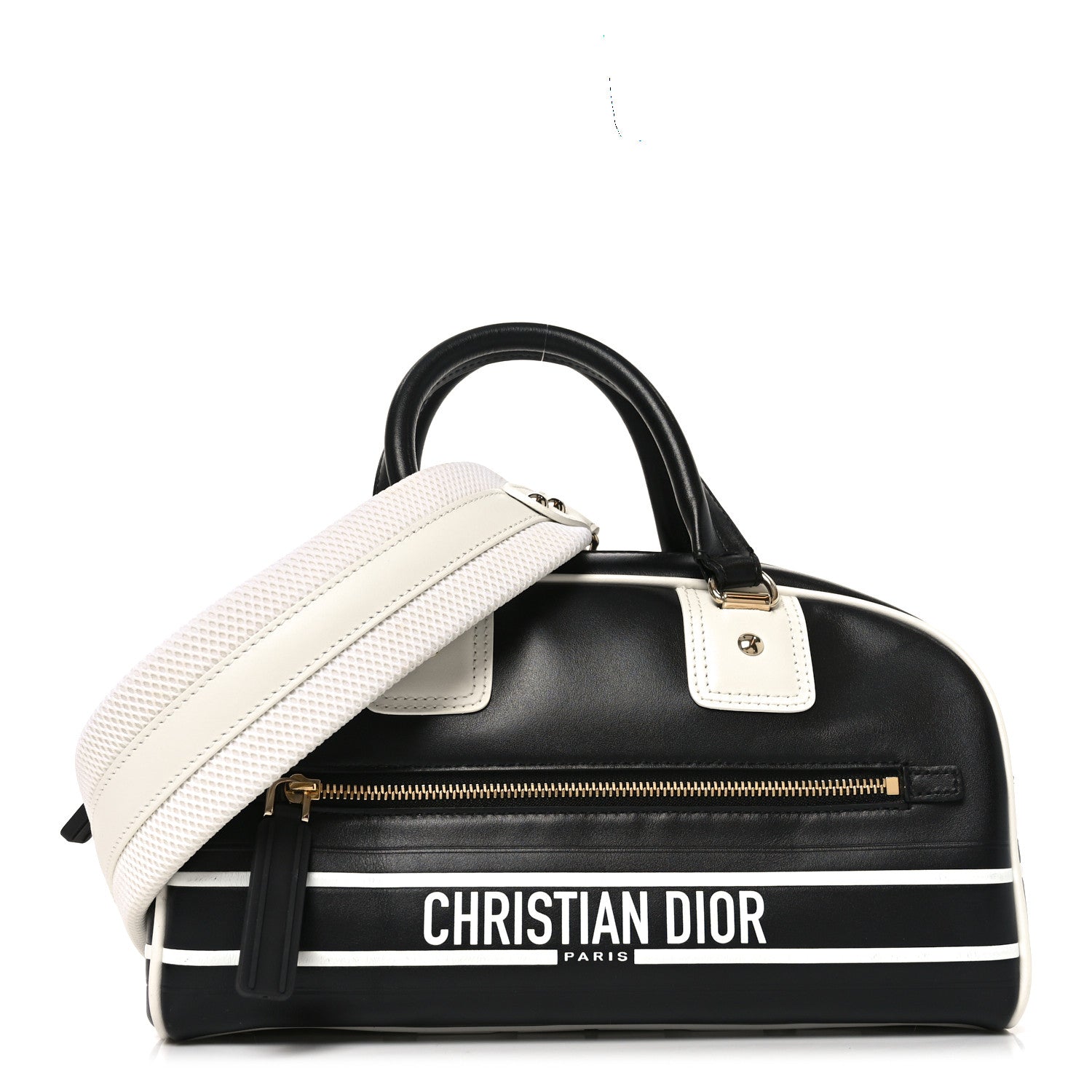 Calfskin Small Dior Vibe Zip Bowling Bag Black White