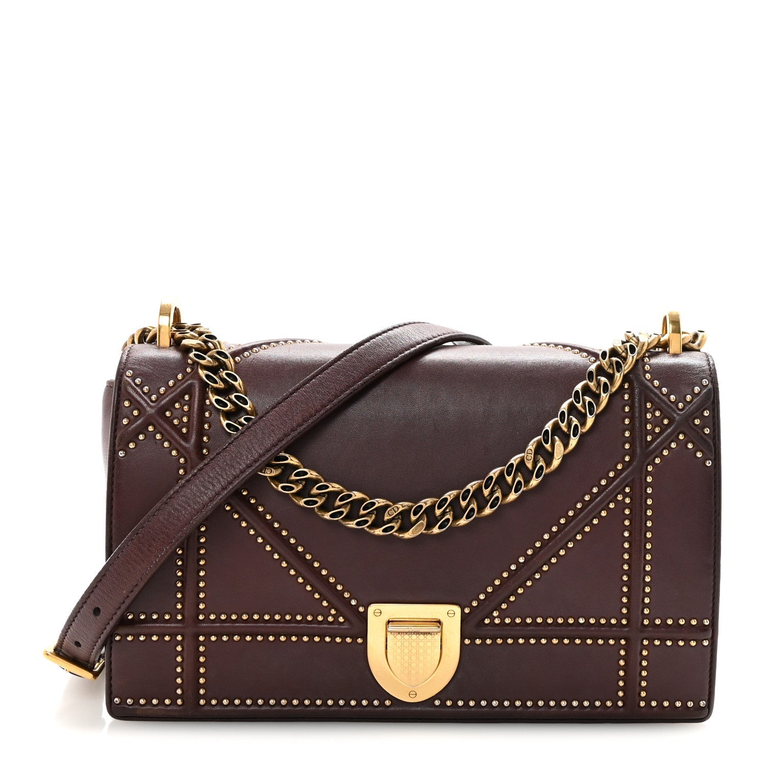 Lambskin Studded Medium Diorama Flap Bag Burgundy