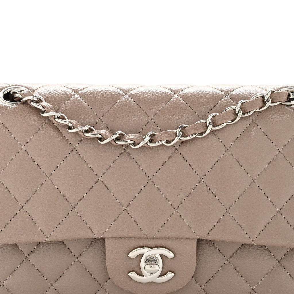 Caviar Quilted Medium Double Flap Taupe
