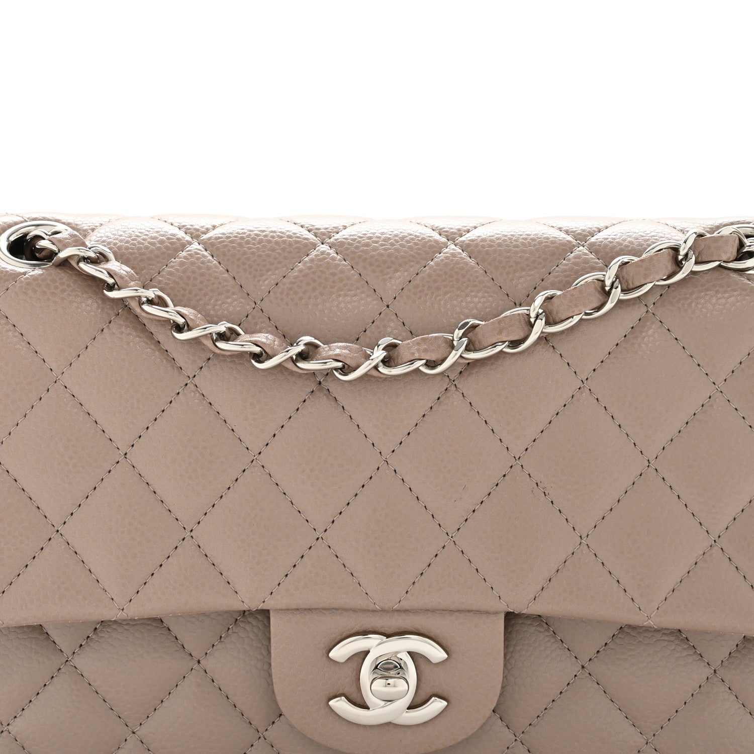 Caviar Quilted Medium Double Flap Taupe