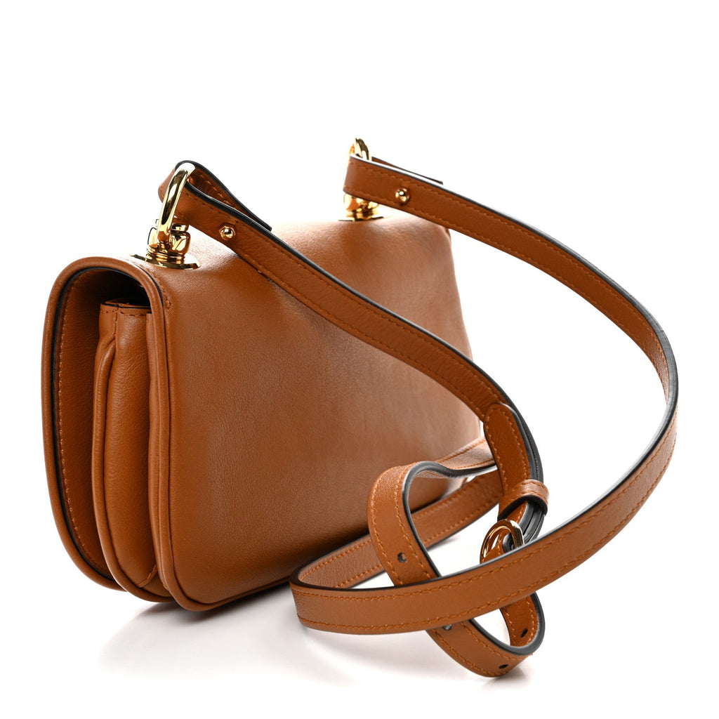 Roxy Calfskin Web Mini Blondie Shoulder Bag Cognac