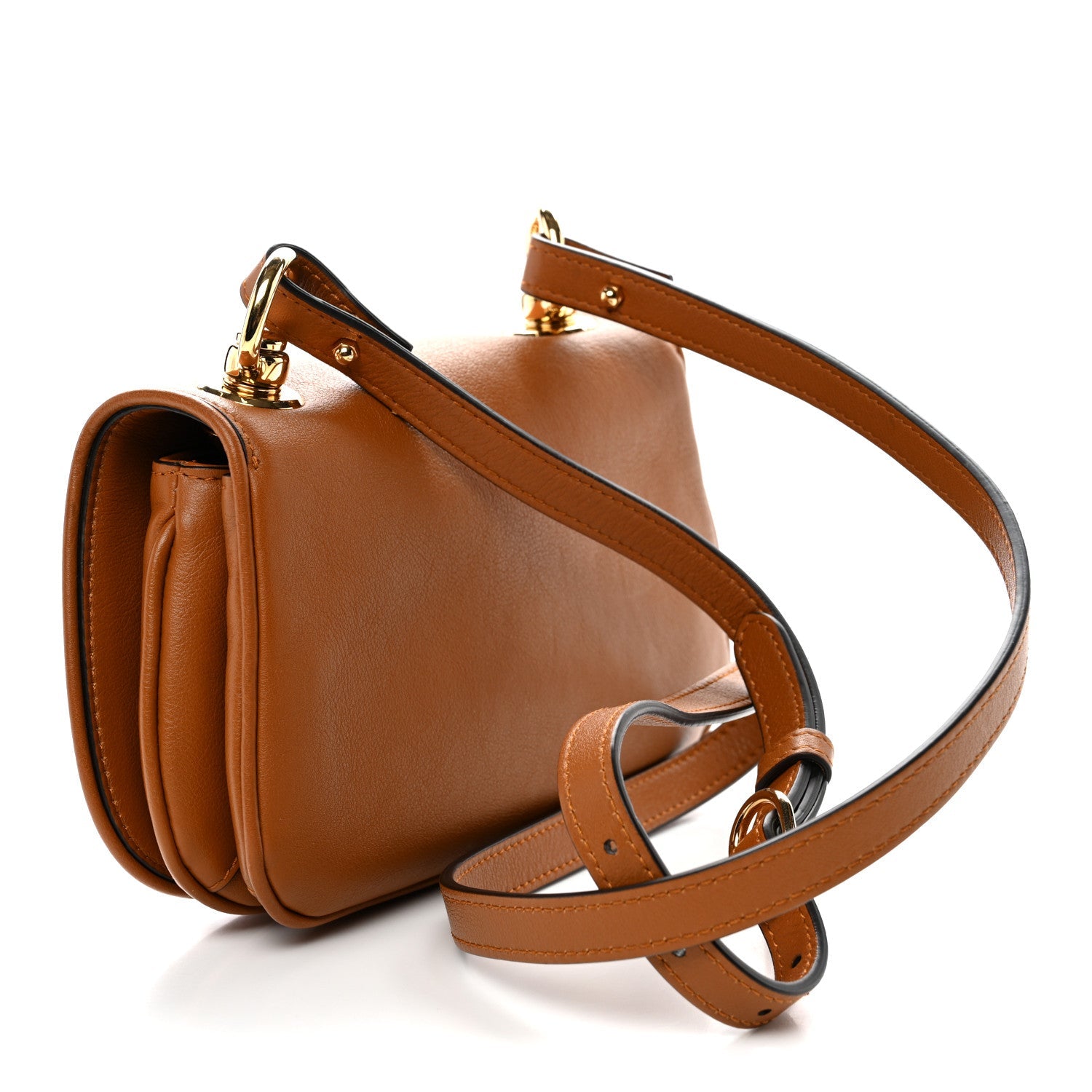 Roxy Calfskin Web Mini Blondie Shoulder Bag Cognac