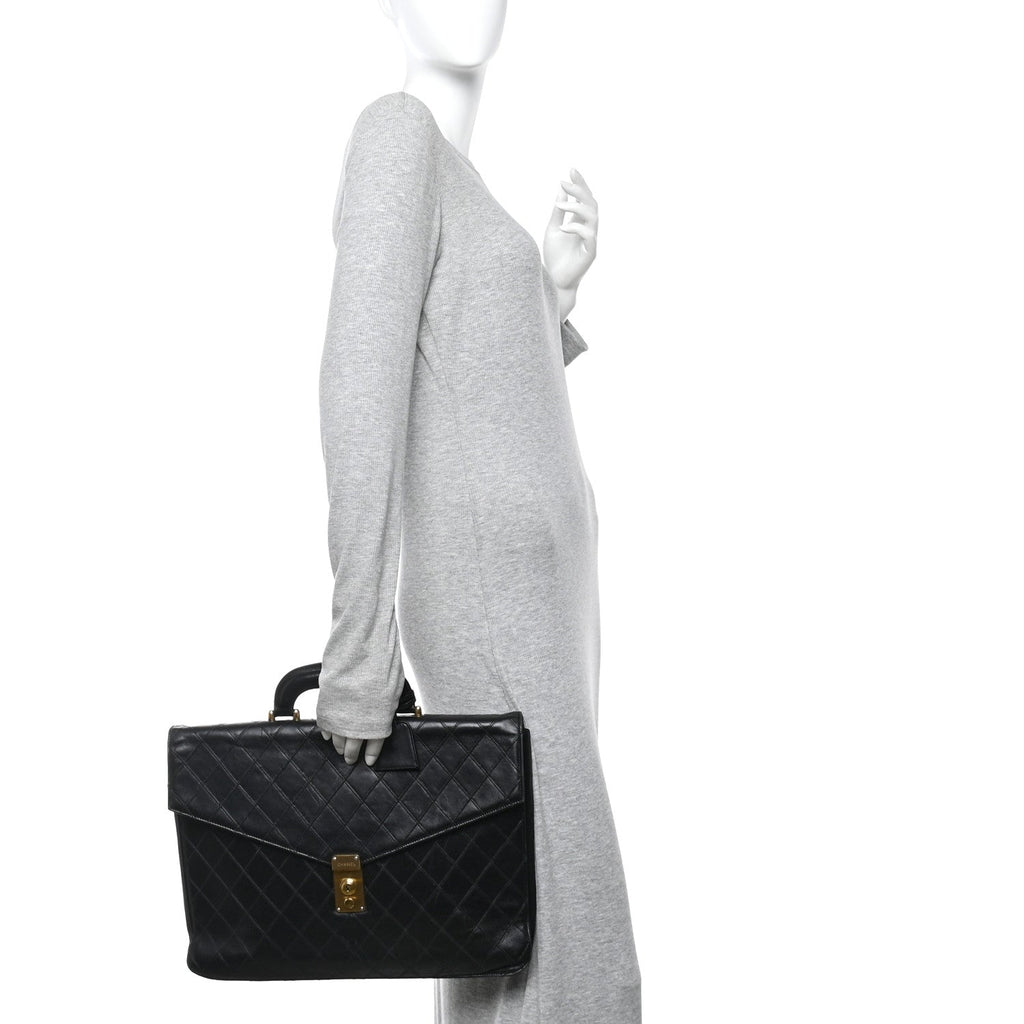 Lambskin Stitched Briefcase Bag Black