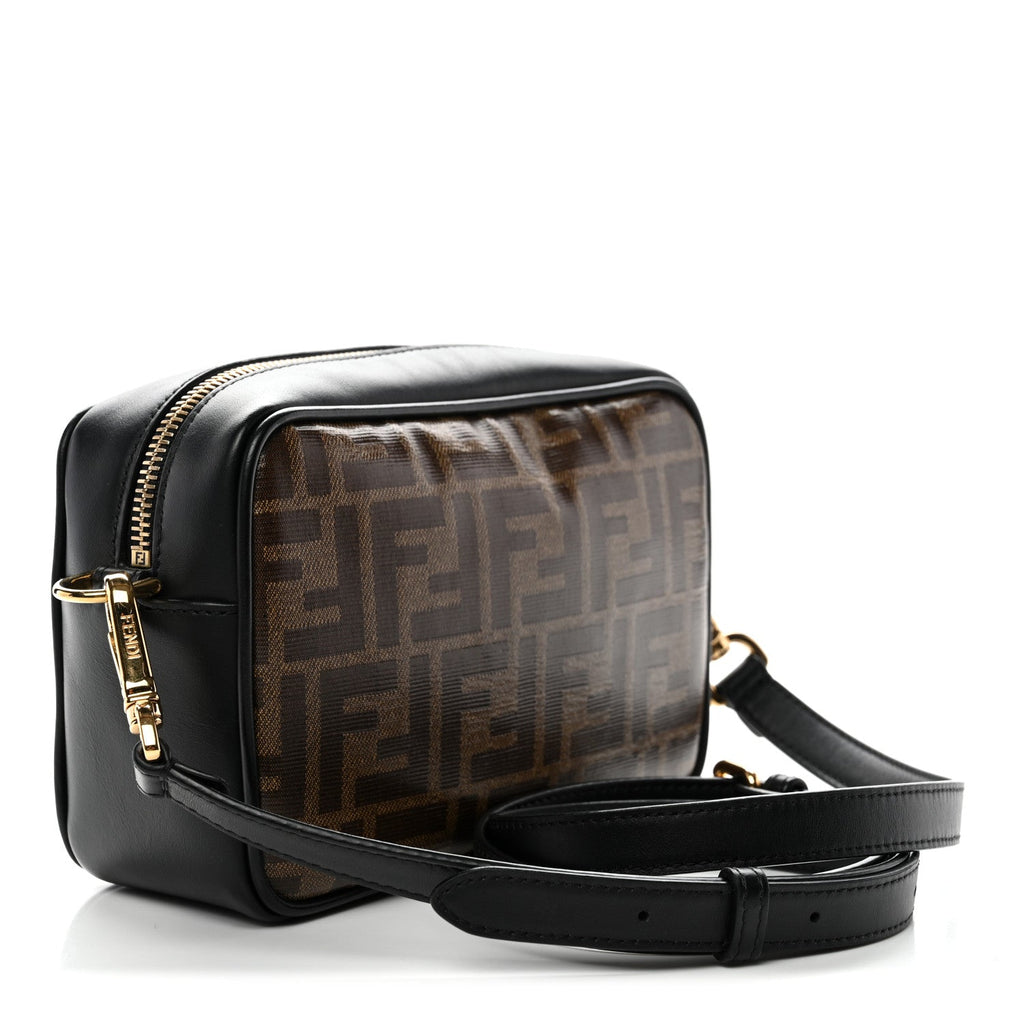 Glazed Fabric Vitello Century FF 1974 Stamp Patch Mini Camera Case Mogano Panna Black