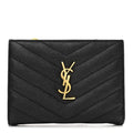 Grain De Poudre Matelasse Chevron Monogram Zipped  Case Black