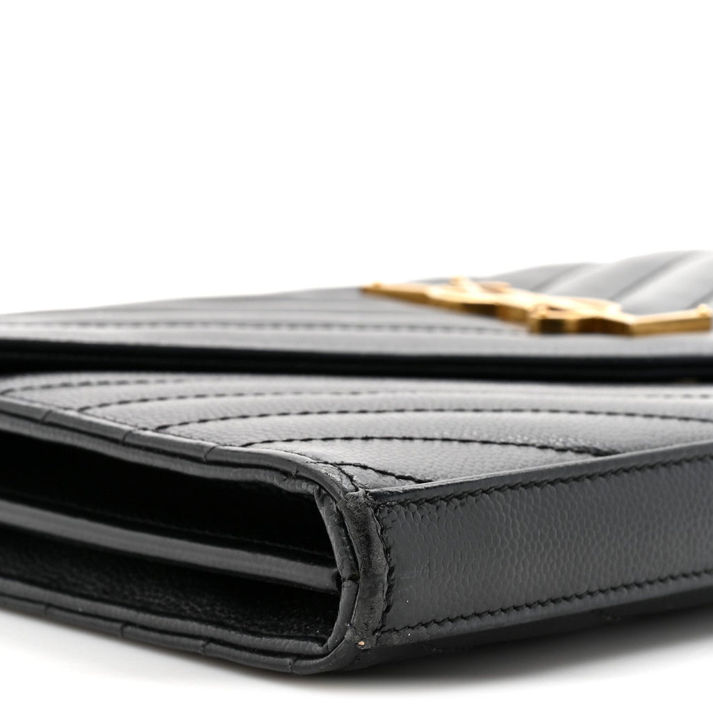 Grain De Poudre Matelasse Chevron Monogram Chain Wallet Black