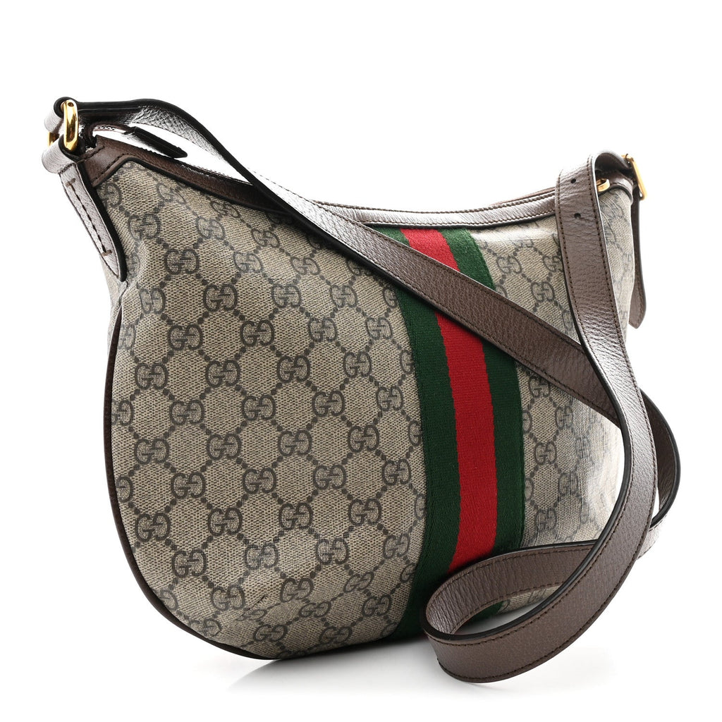 GG Supreme Monogram Web Small Ophidia Half Moon Hobo Brown
