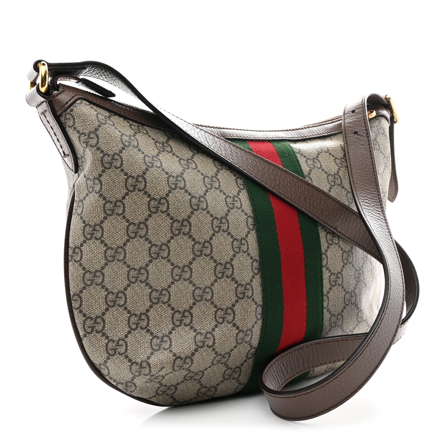 GG Supreme Monogram Web Small Ophidia Half Moon Hobo Brown