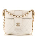 Lambskin Quilted Round Mini Vanity Case With Chain White