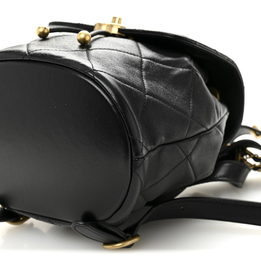 Lambskin Quilted Logo Mini Backpack Black