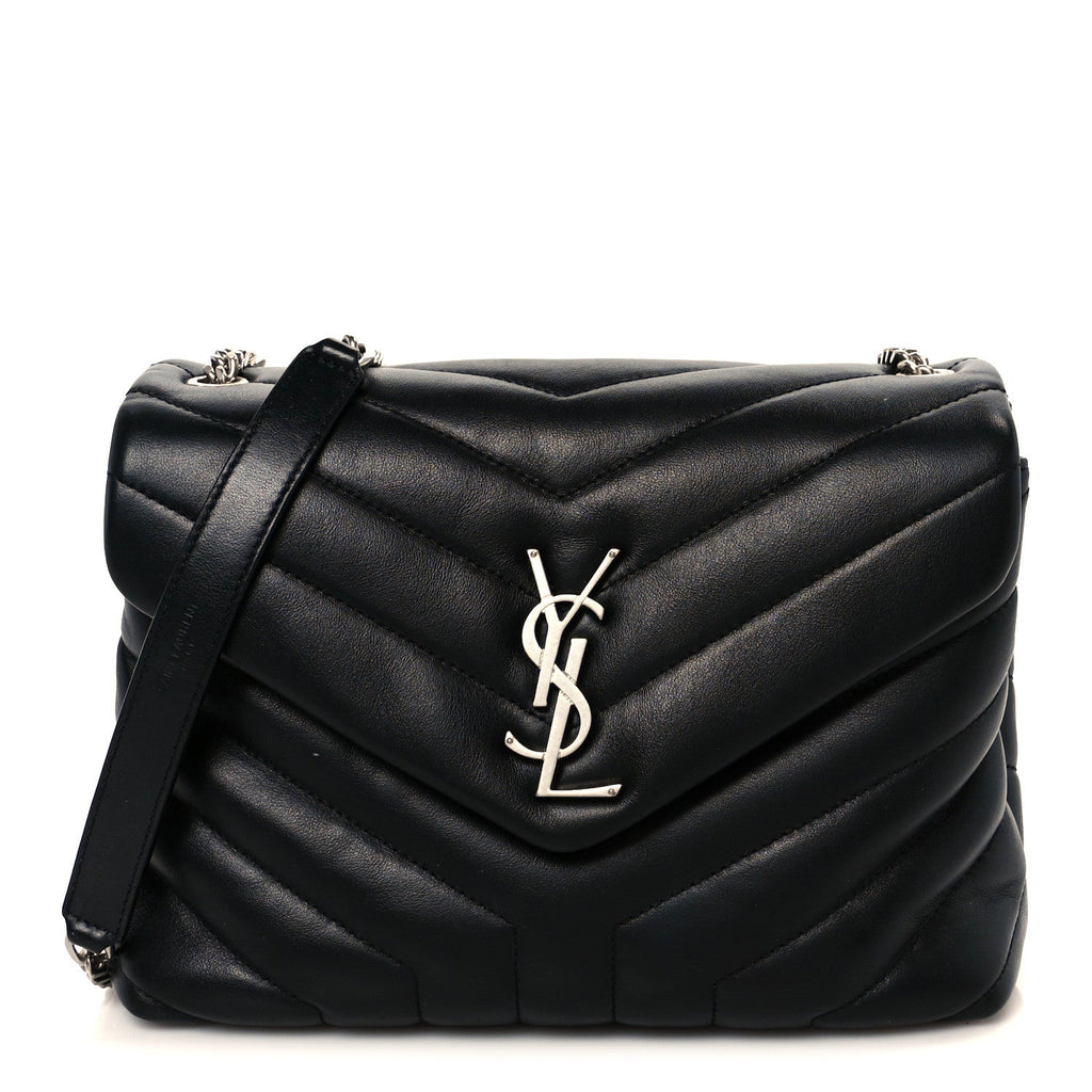 Calfskin Y Quilted Monogram Small Loulou Chain Satchel Black