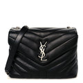 Calfskin Y Quilted Monogram Small Loulou Chain Satchel Black