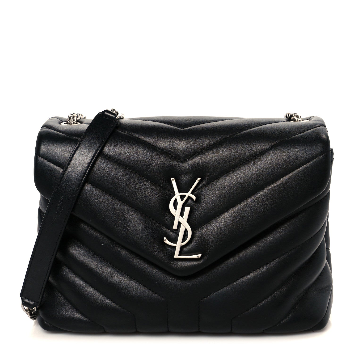 Calfskin Y Quilted Monogram Small Loulou Chain Satchel Black