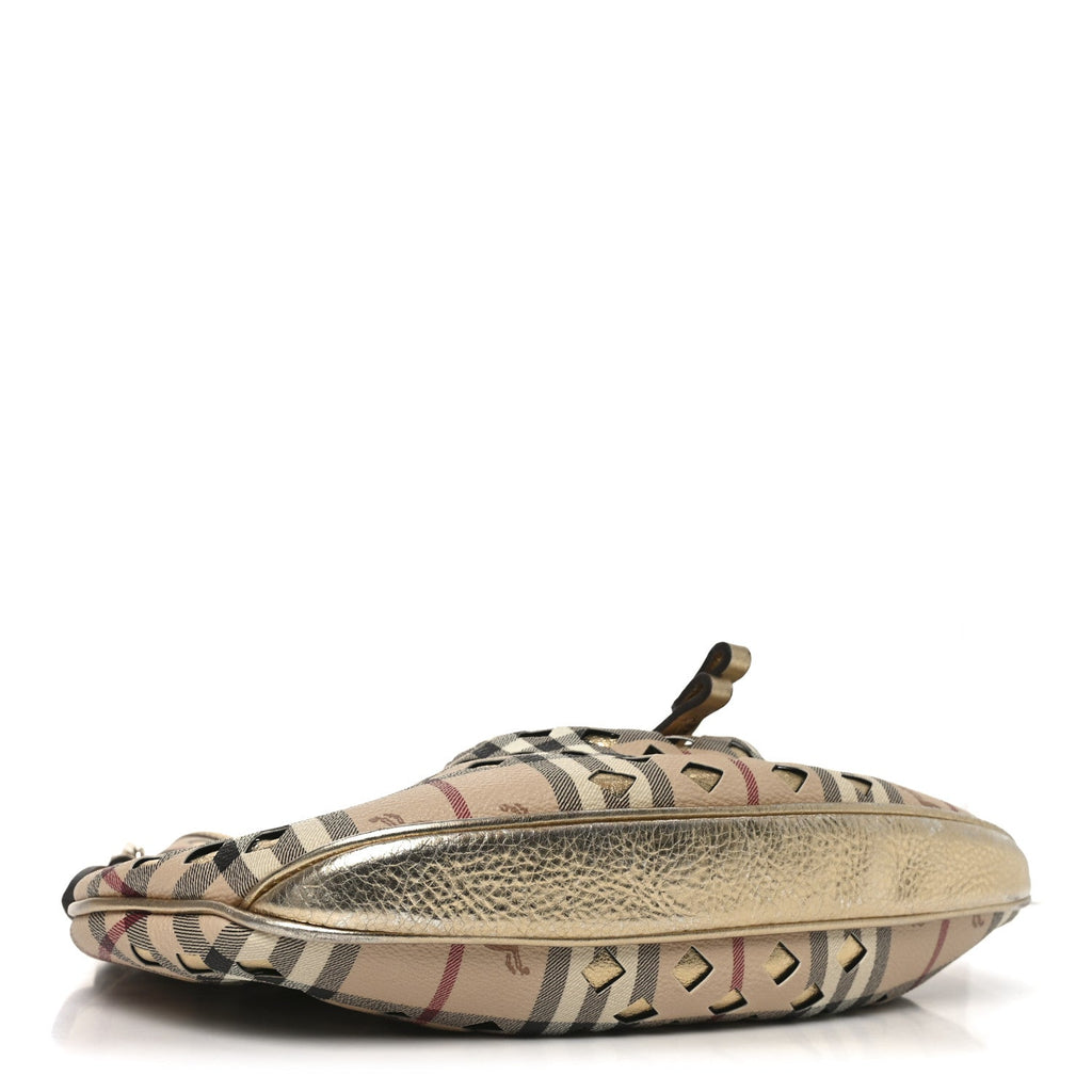 Haymarket Check Calfskin Claudia Drawstring Hobo Gold