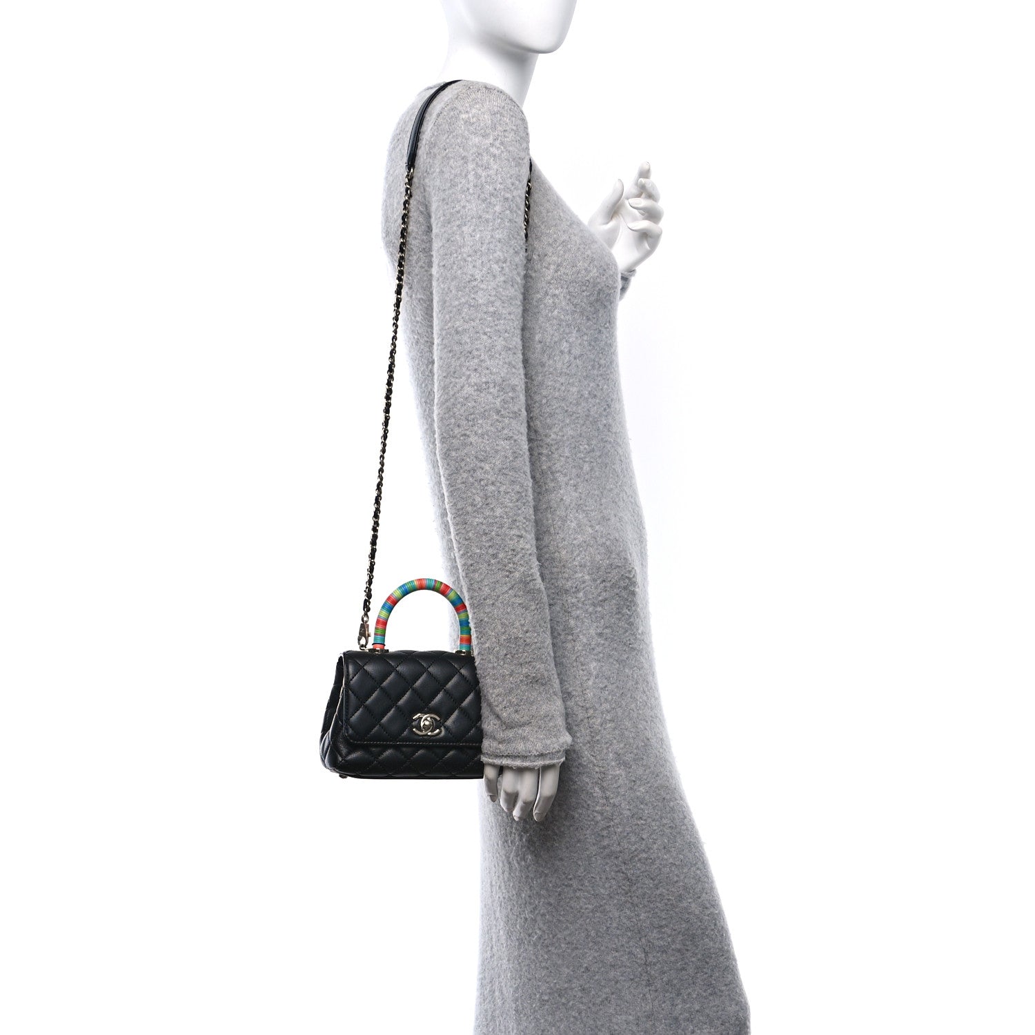 Goatskin Quilted Rainbow Extra Mini Coco Handle Flap Black
