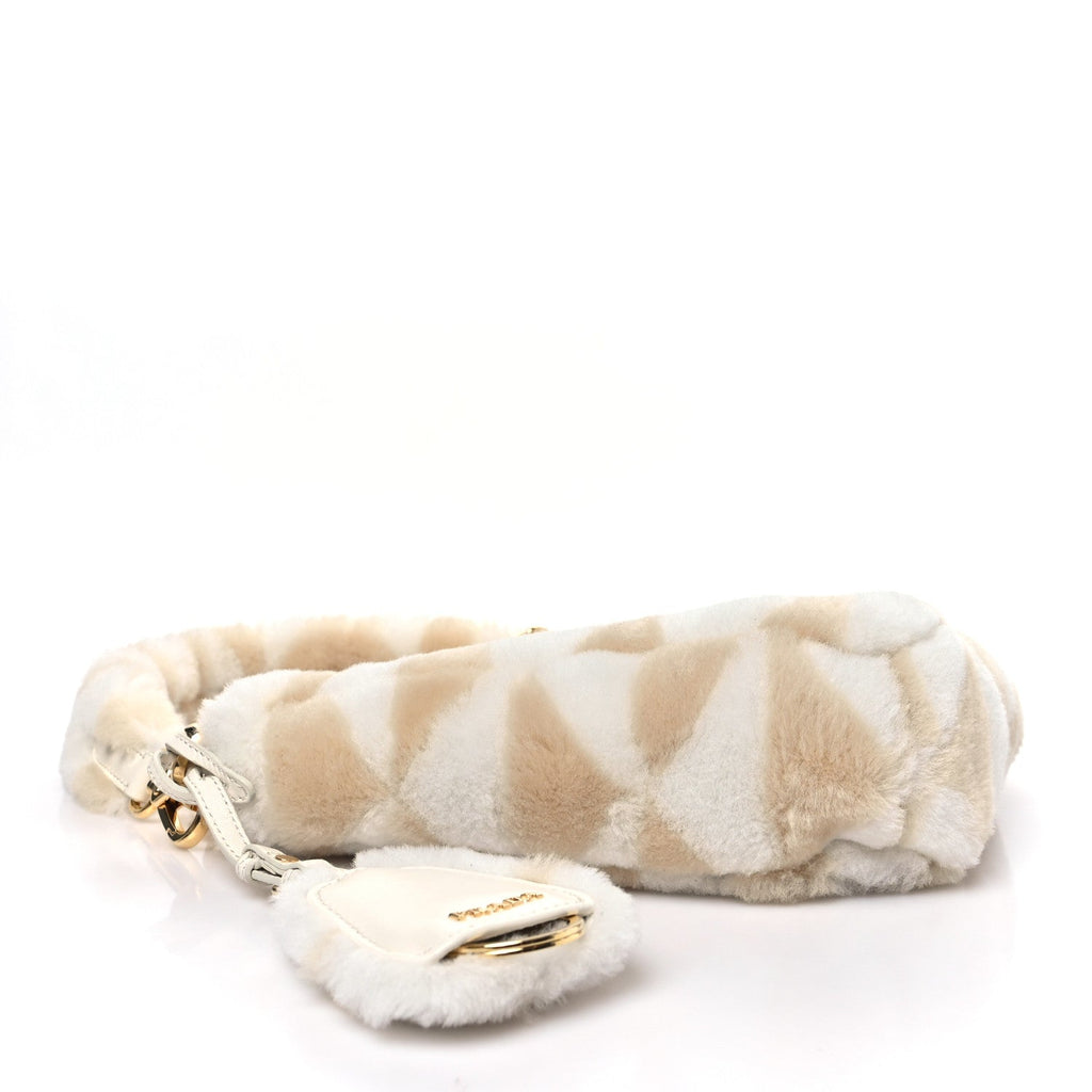 Shearling Symbole Mini Triangle Bag Ecru White