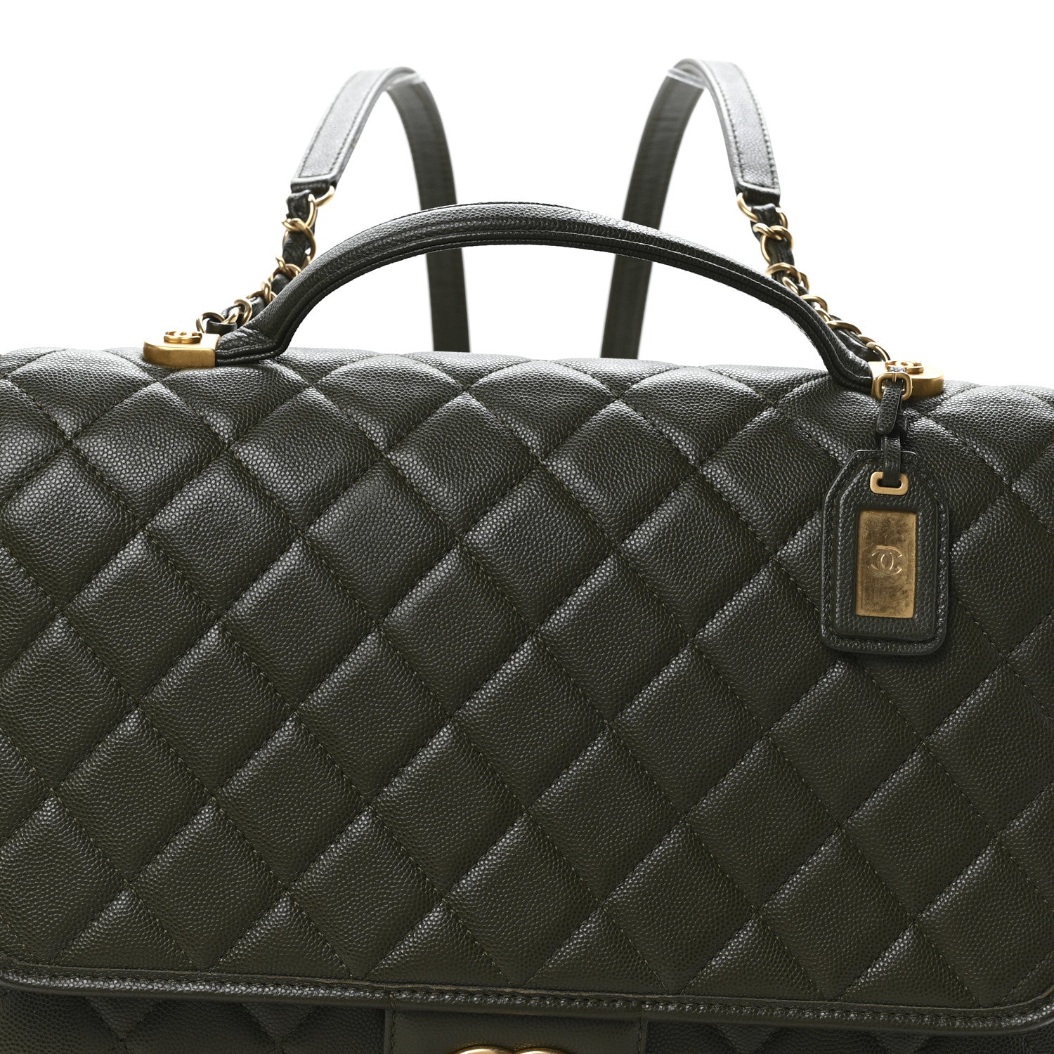 Caviar Quilted School Memory Backpack Dark Green
