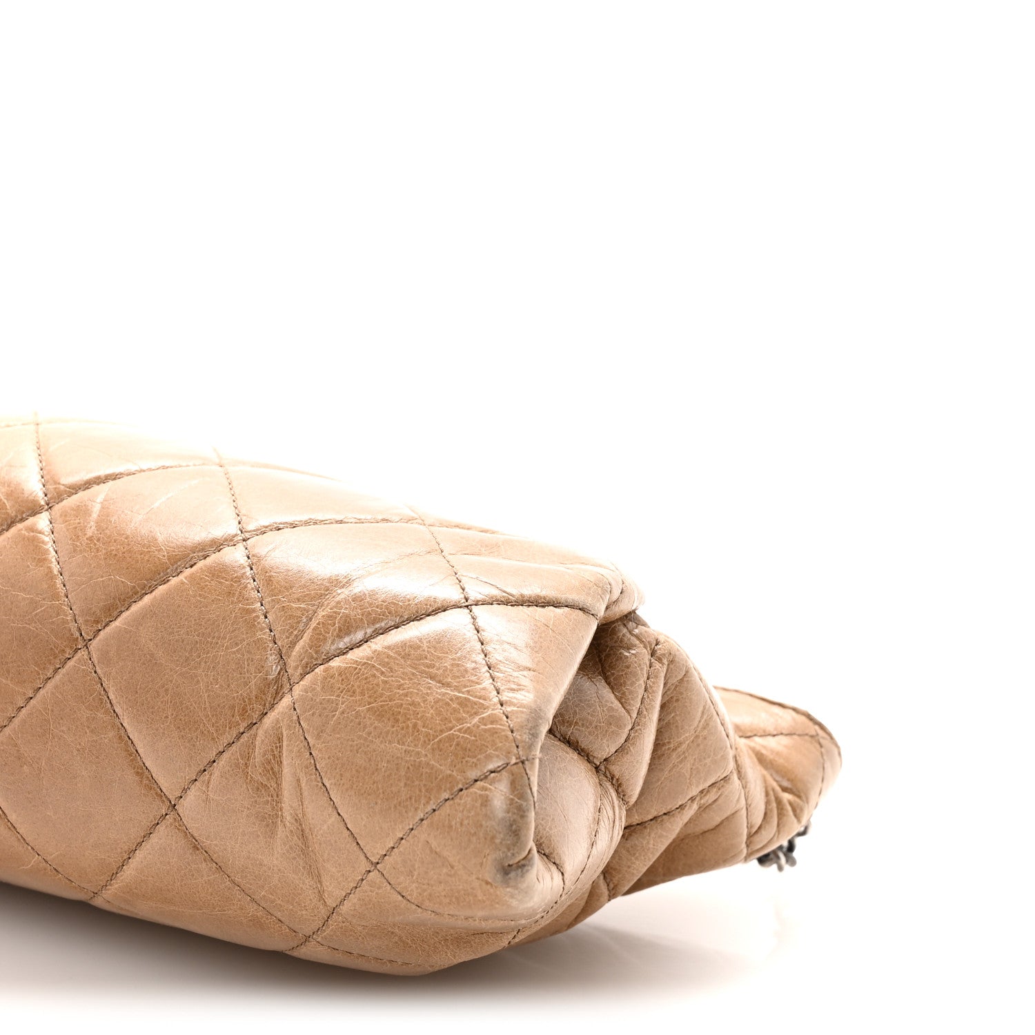 Glazed Calfskin Quilted Coco Pleats Chain Clutch Brown