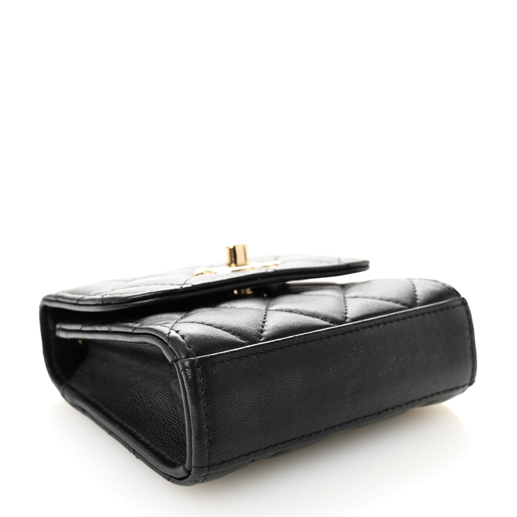 Lambskin Quilted Trendy CC  Holder On Chain Black