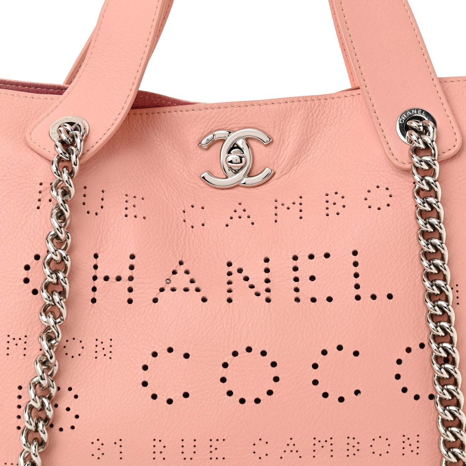 Calfskin Tweed Small Logo Eyelets Shopping Tote Pink