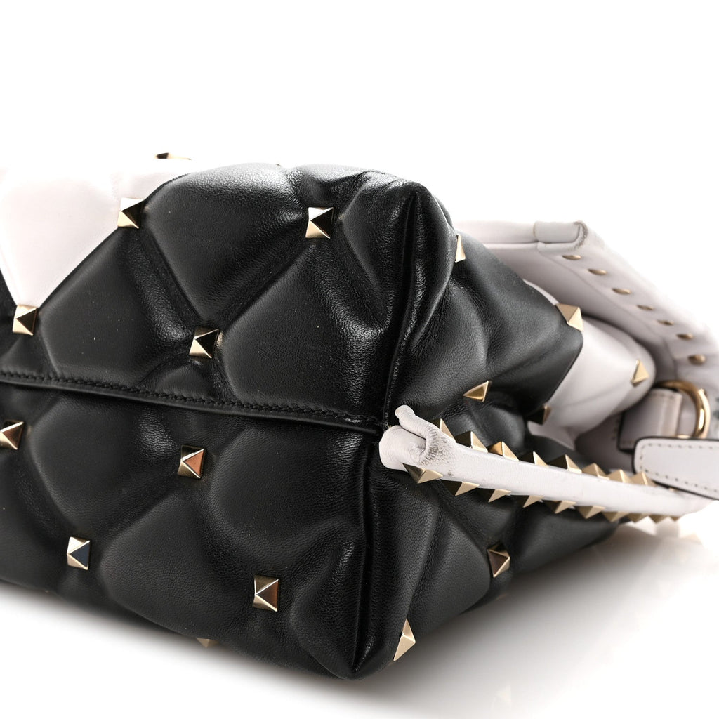 Nappa Medium Candystud Top Handle Bag White Black