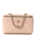 Caviar Quilted Small Vanity Case With Chain Light Beige