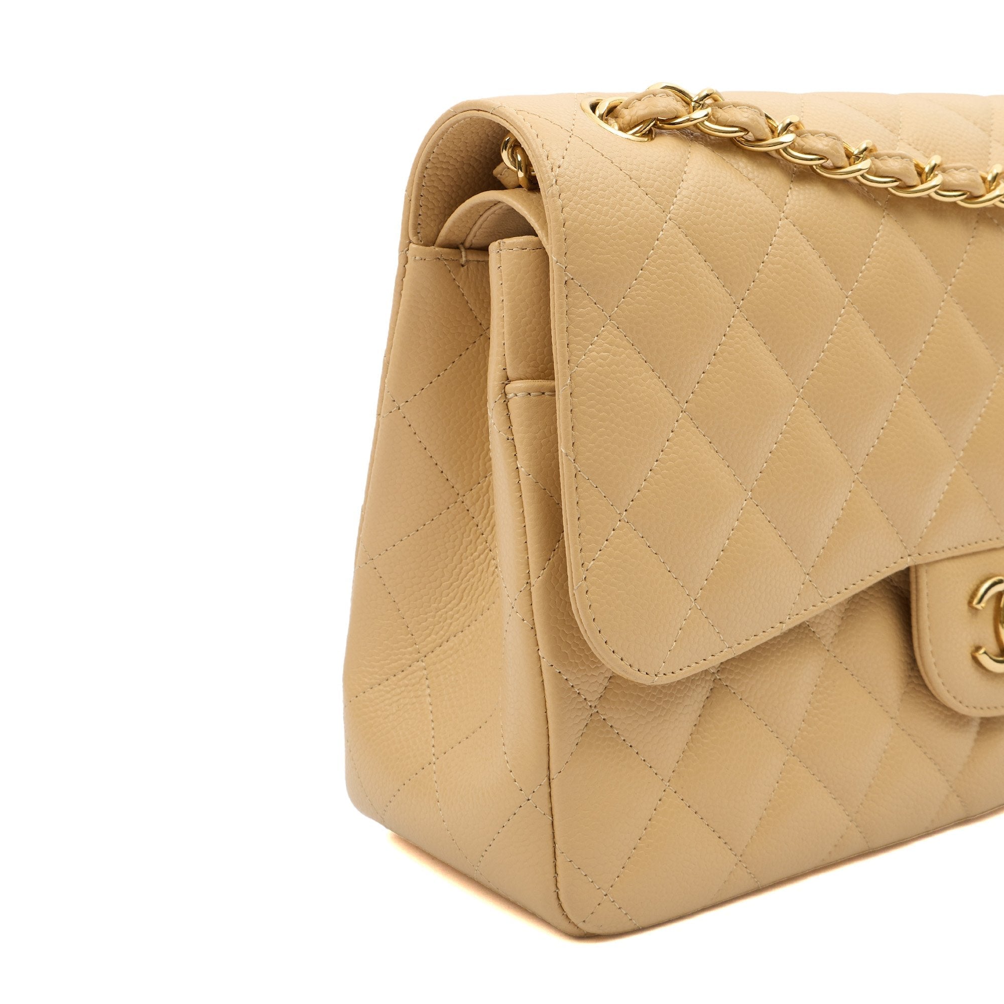 Chanel Shoulder Bag Classic Double Flap - Large in Neutral, Caviar Leather