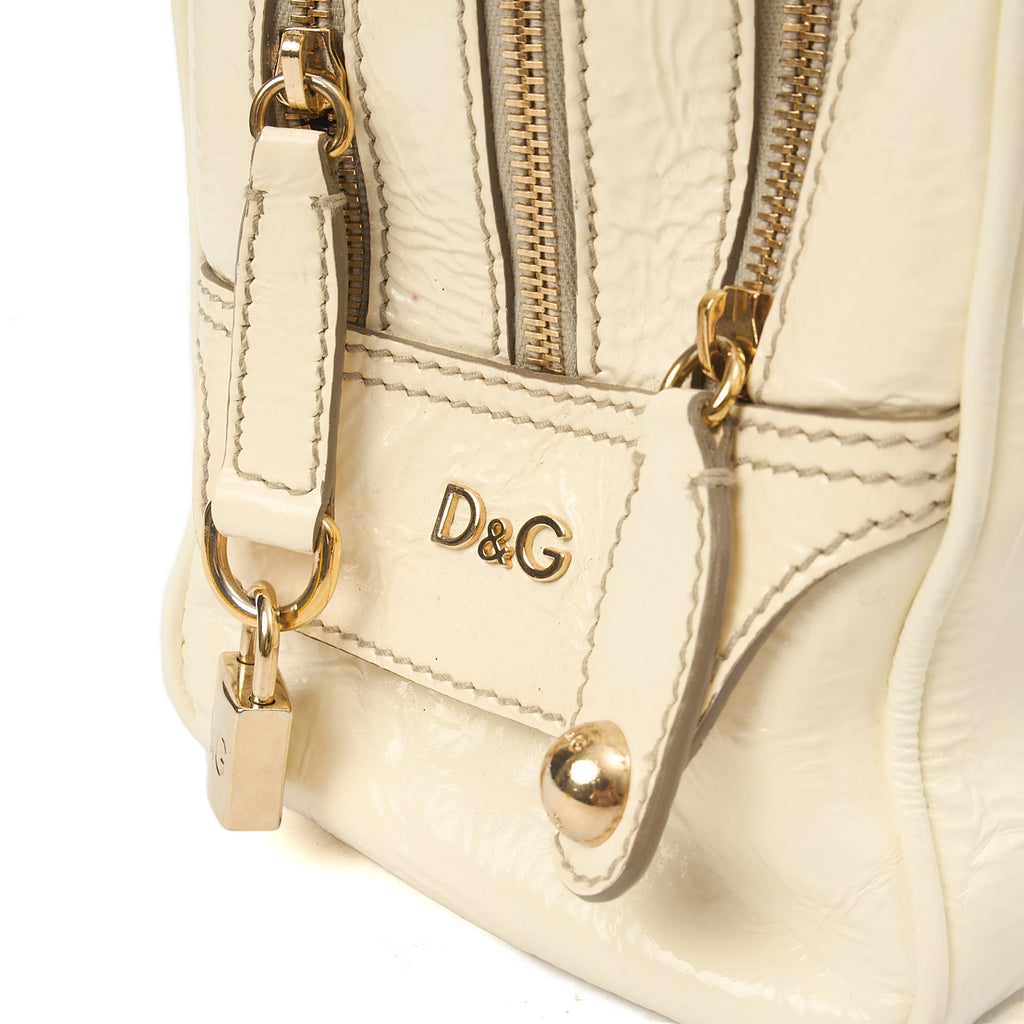 Dolce & Gabbana Shoulder Bag Tote in White, Patent Leather
