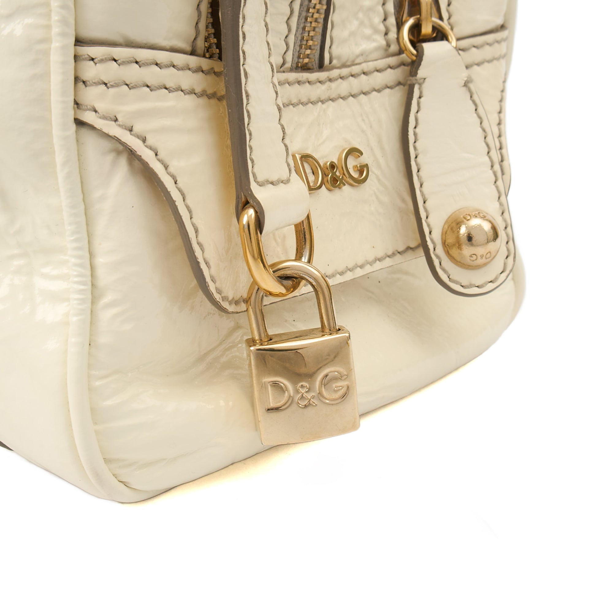 Dolce & Gabbana Shoulder Bag Tote in White, Patent Leather