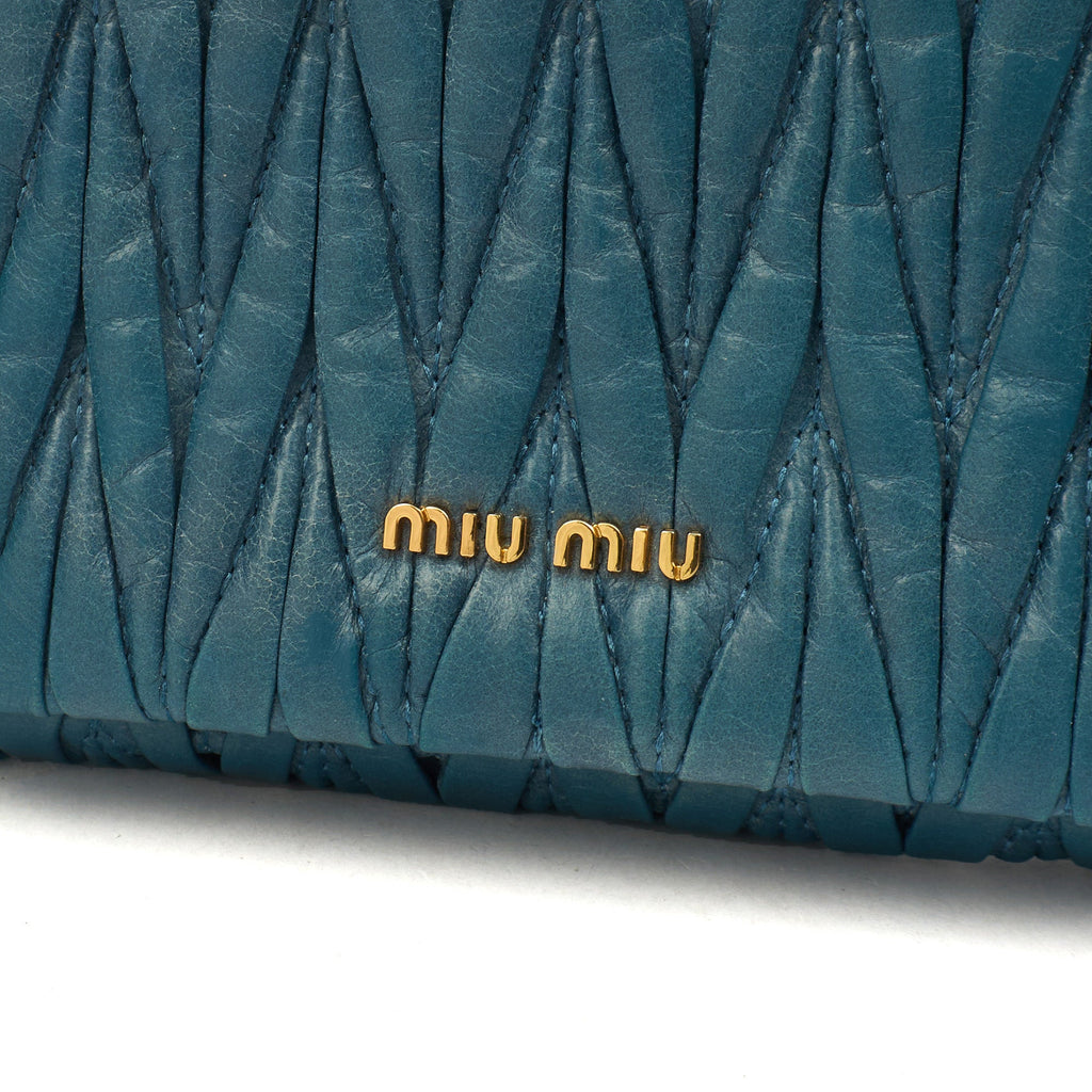 Miu Miu Cross Body Matelasse Crossbody in Blue, Leather