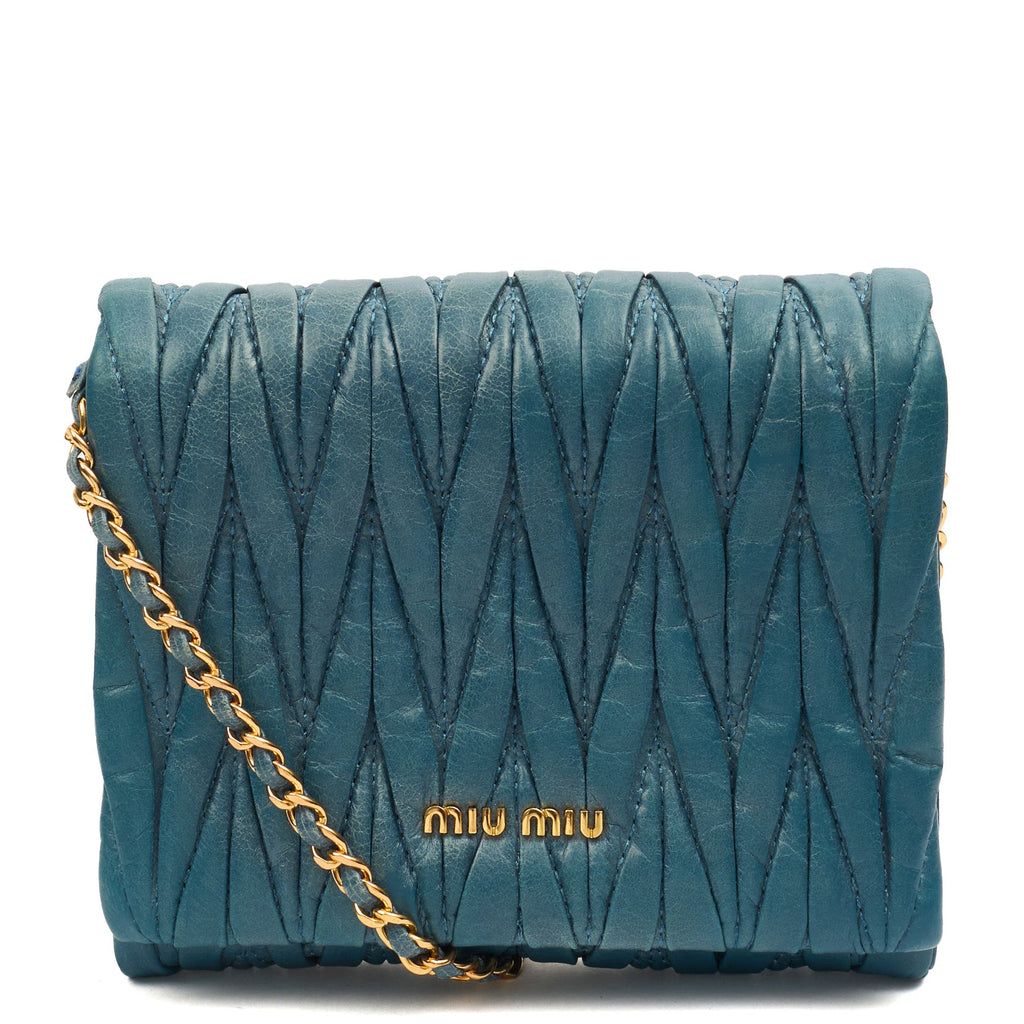 Miu Miu Cross Body Matelasse Crossbody in Blue, Leather