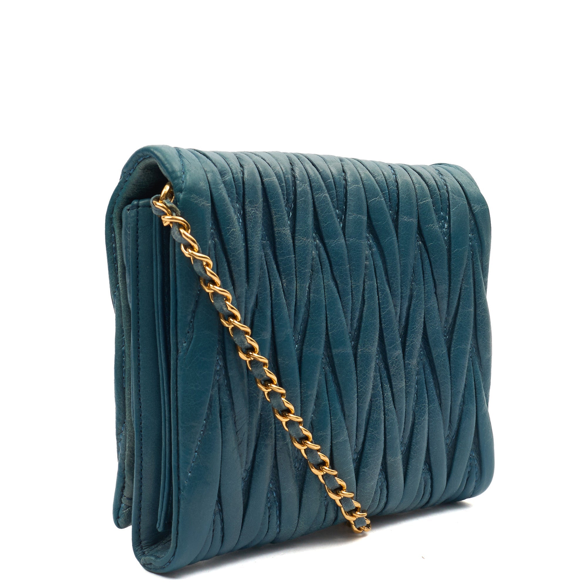 Miu Miu Cross Body Matelasse Crossbody in Blue, Leather