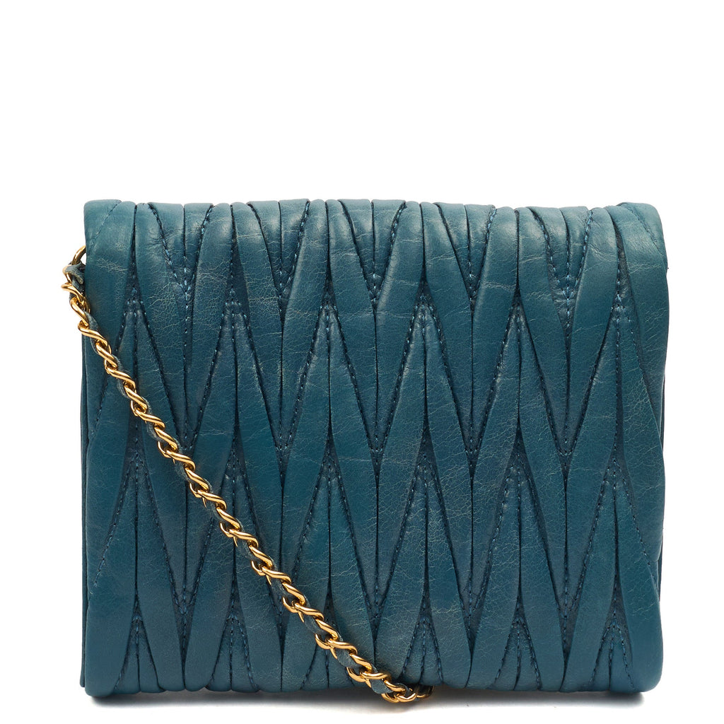 Miu Miu Cross Body Matelasse Crossbody in Blue, Leather