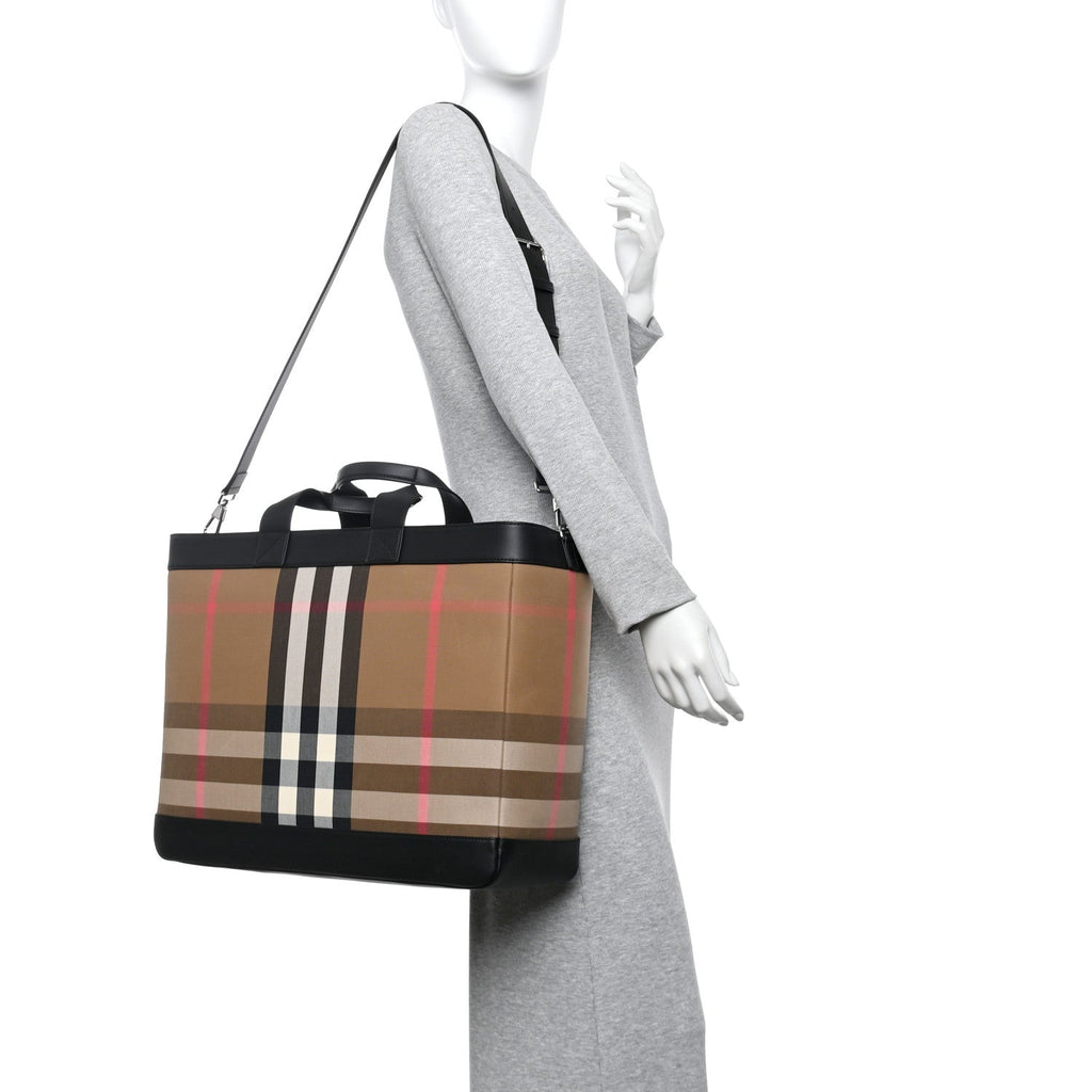 IP Check Nylon Calfskin Ormond Tote Bag Taupe Brown