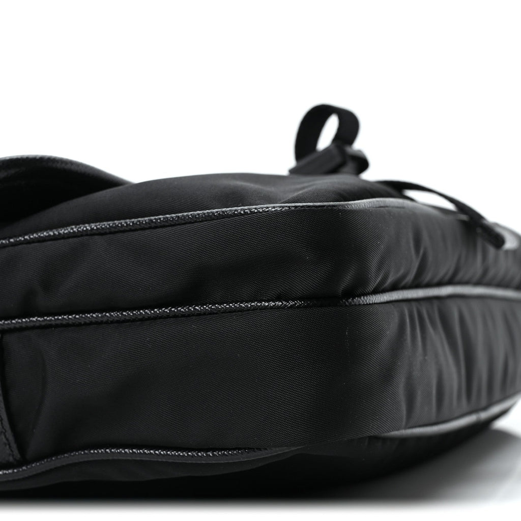 Re-Nylon Saffiano Pocket Single Snap Buckle Shoulder Bag Black