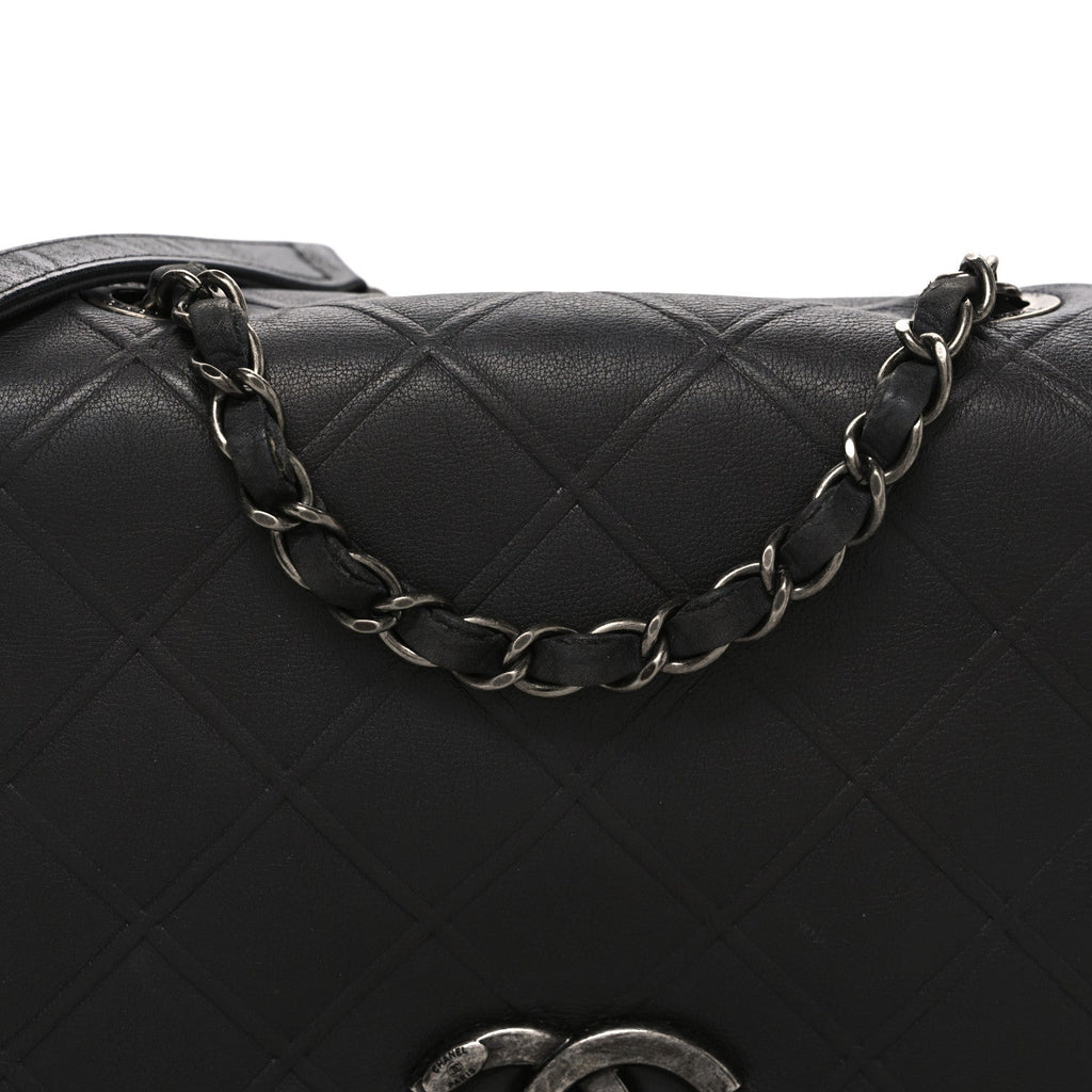 Calfskin Diamond Embossed Medium New Chic Flap Dark Grey